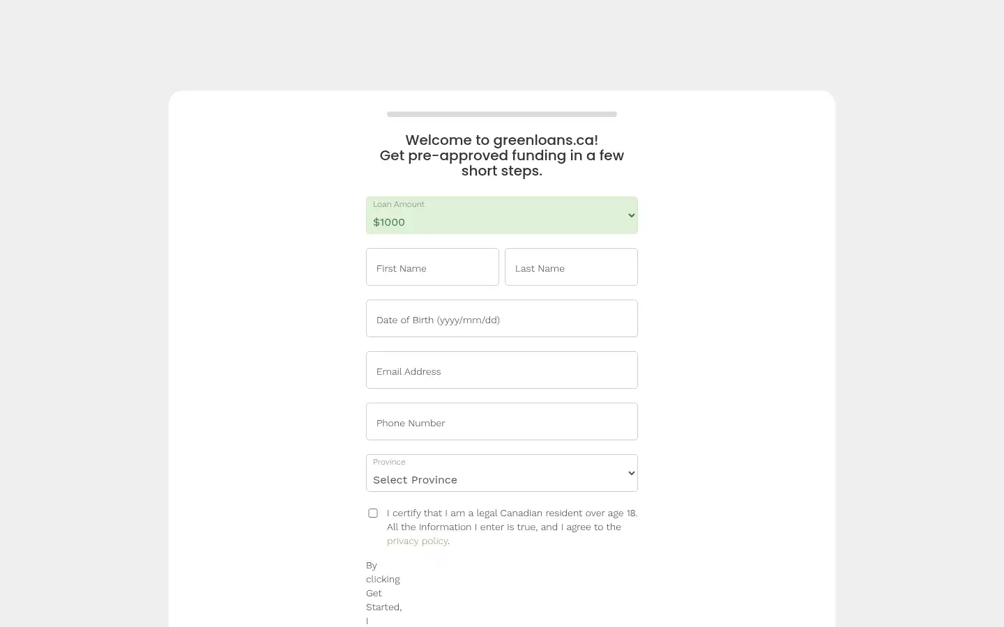 Screenshot of greenloans.ca