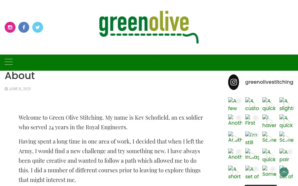 Screenshot of greenolivestitching.com