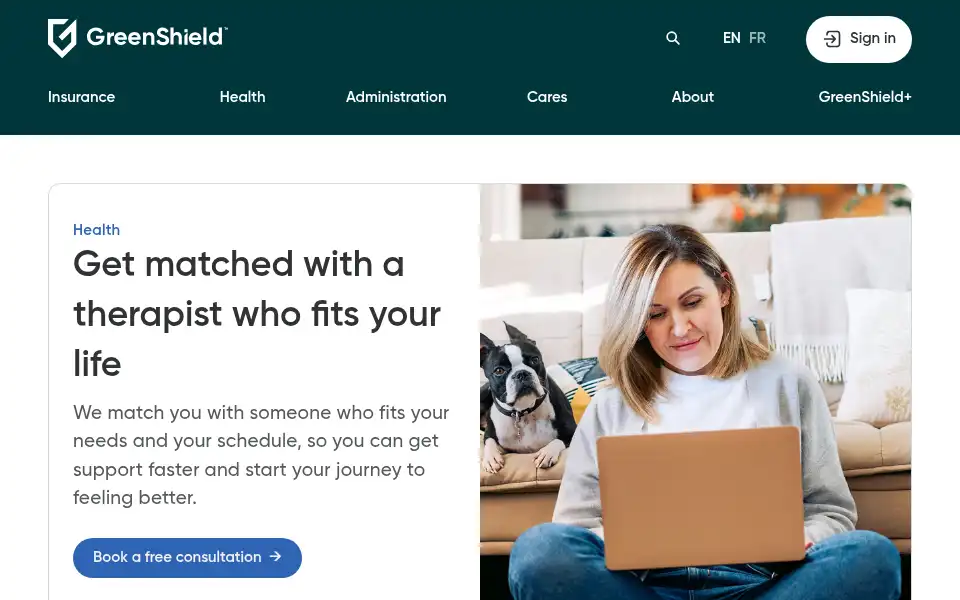 Screenshot of greenshield.ca