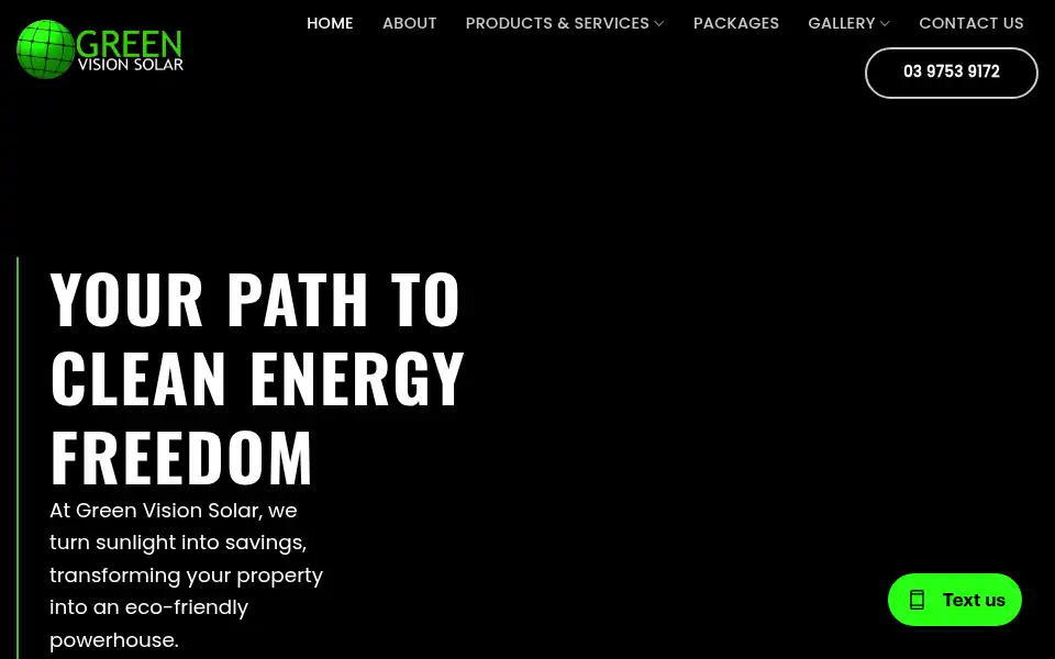 Screenshot of greenvisionsolar.com.au