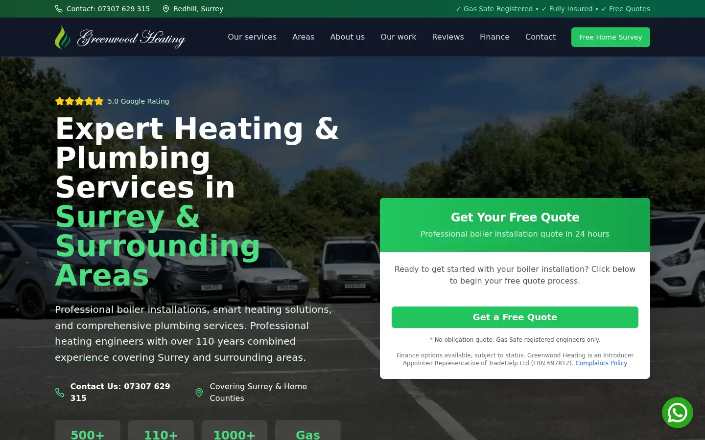 Screenshot of greenwoodheating.co.uk