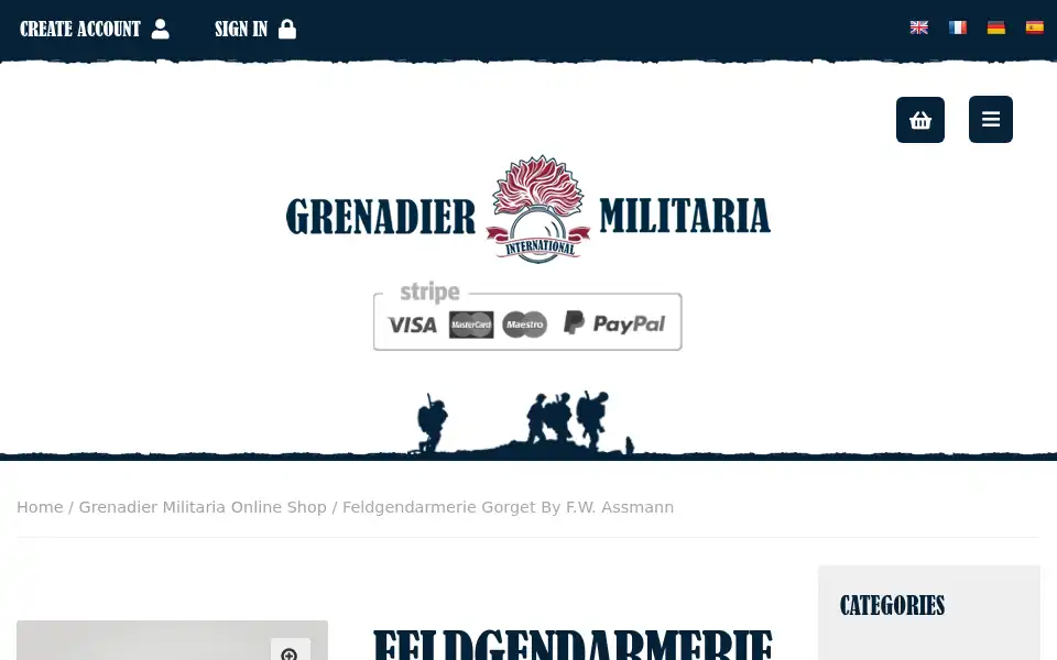 Screenshot of grenadiermilitaria.com