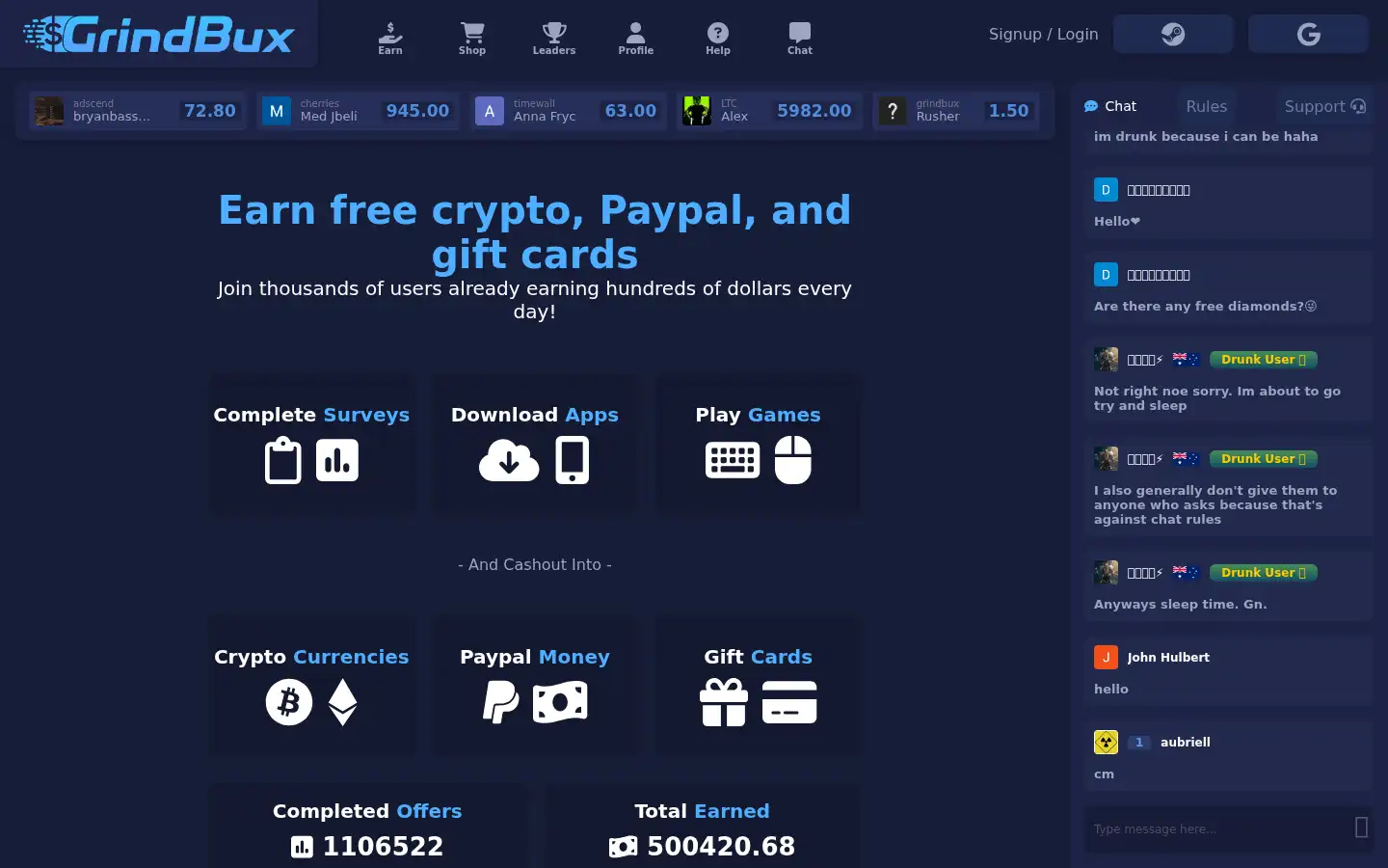 Screenshot of grindbux.com