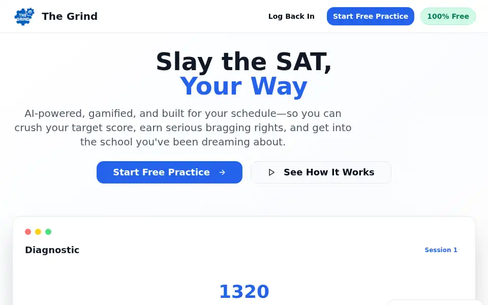 Screenshot of grindtestprep.com