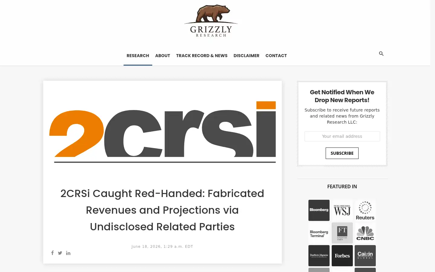 Screenshot of grizzlyreports.com