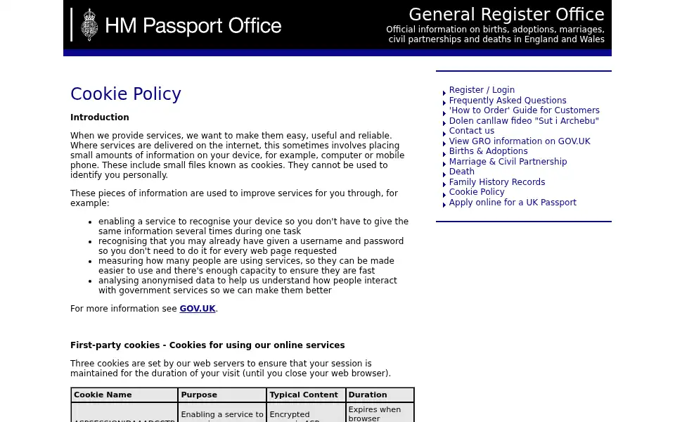 Screenshot of gro.gov.uk