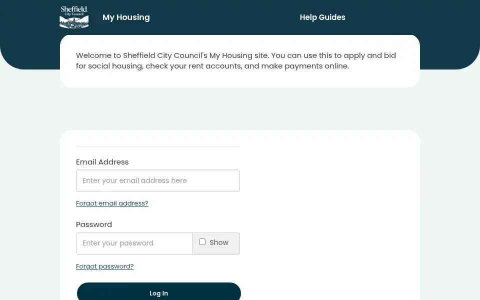 Screenshot of gro.sheffieldhomes.org.uk
