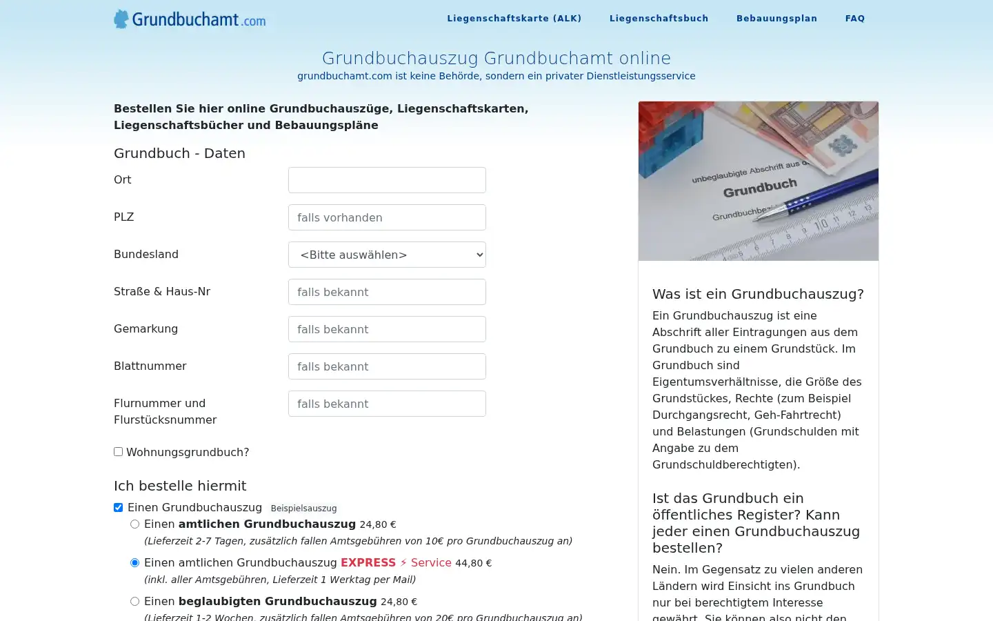 Screenshot of grundbuchamt.com