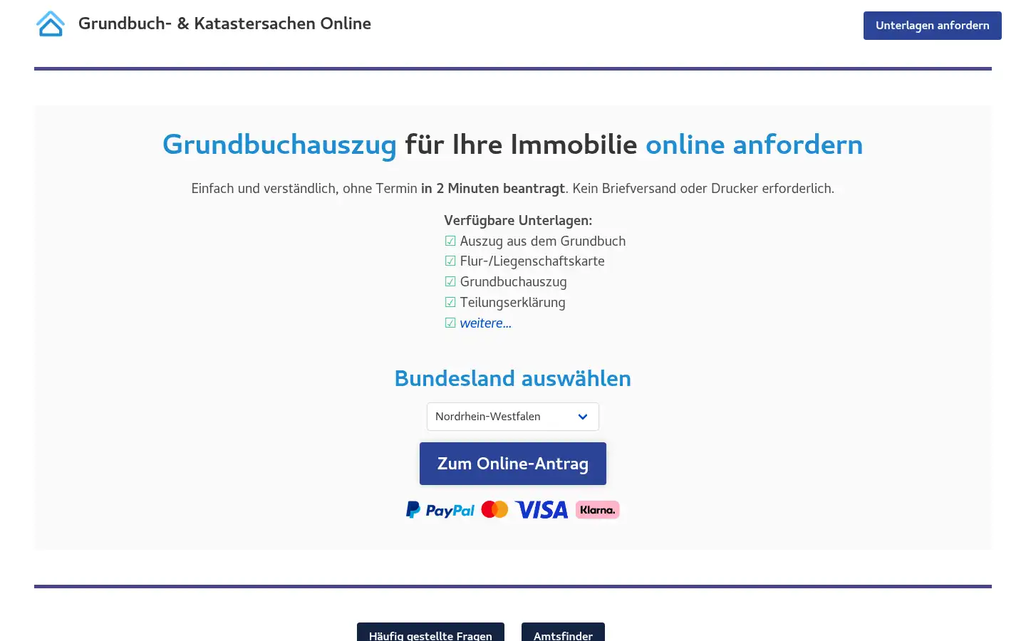 Screenshot of grundbuchauszug-beantragen.com