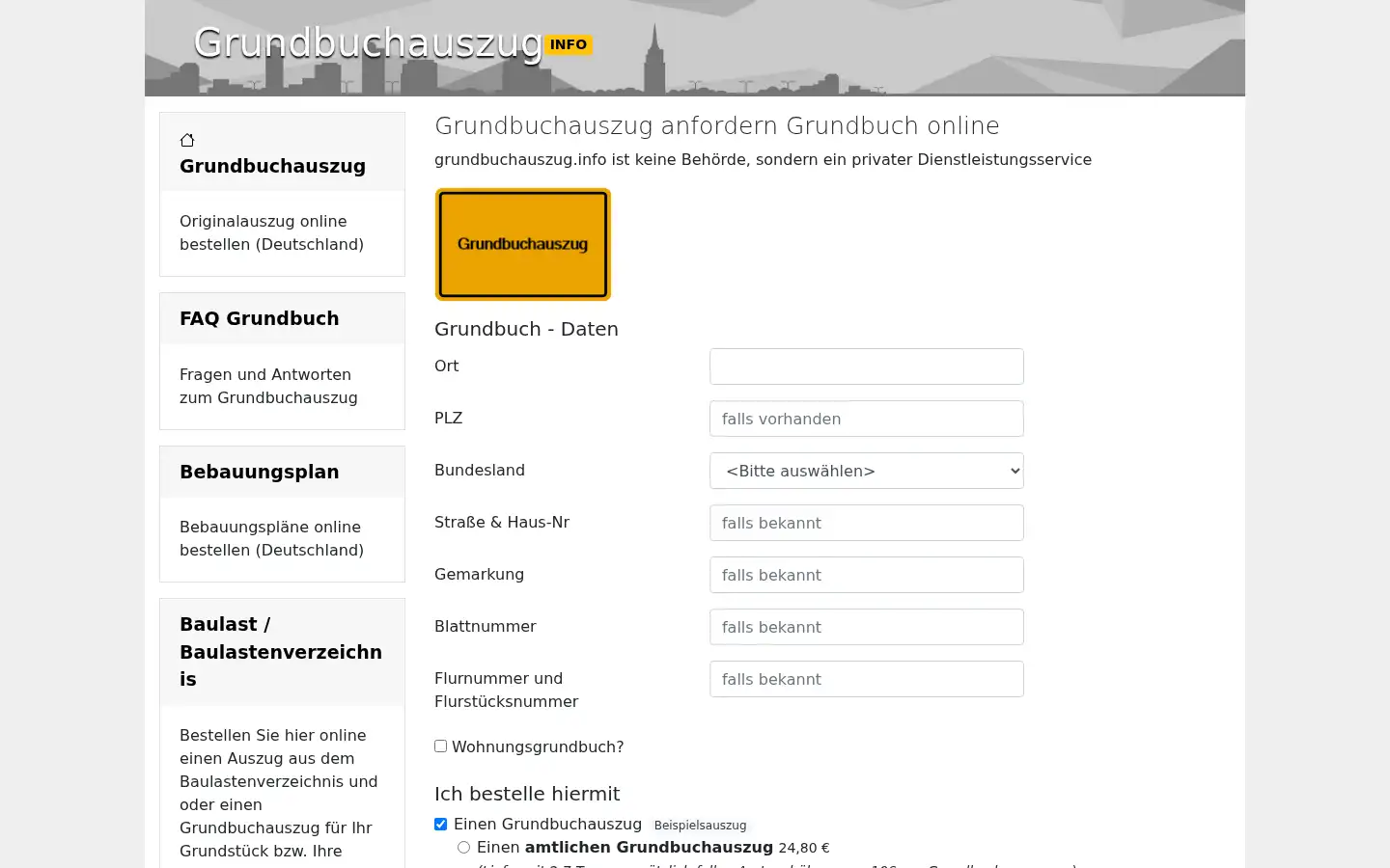 Screenshot of grundbuchauszug.info
