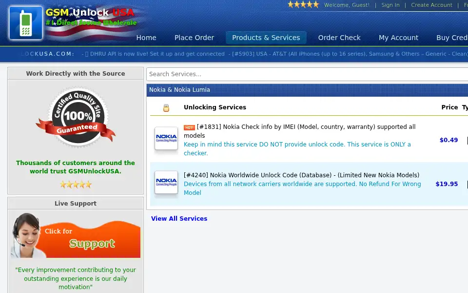 Screenshot of gsmunlockusa.com
