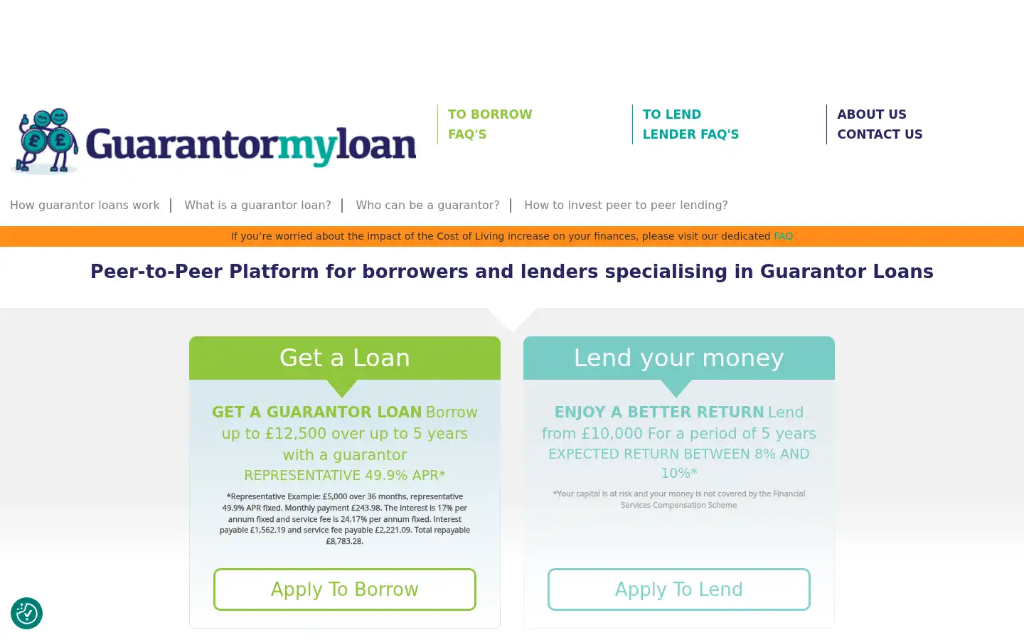Screenshot of guarantormyloan.co.uk