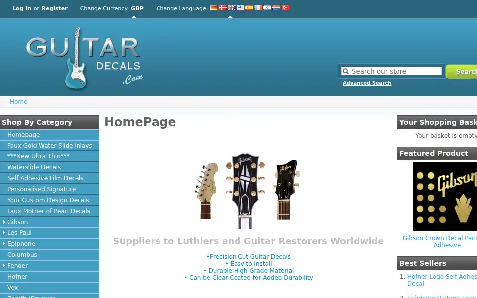 Screenshot of guitar-decals.com