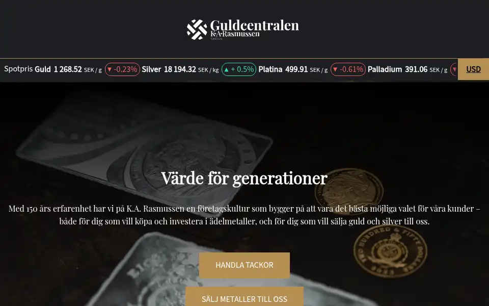 Screenshot of guldcentralen.se