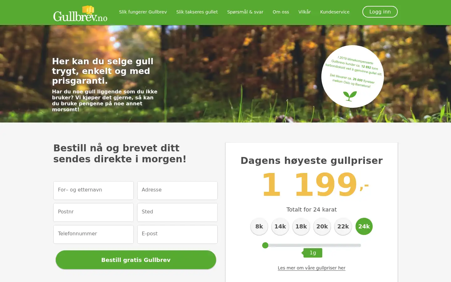 Screenshot of gullbrev.no