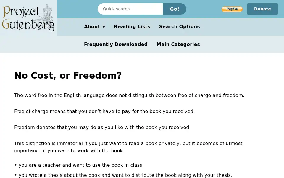 Screenshot of gutenberg.org