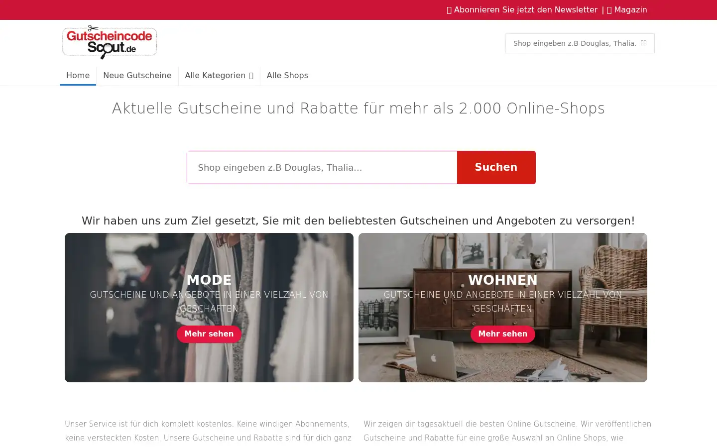 Screenshot of gutscheincodescout.de