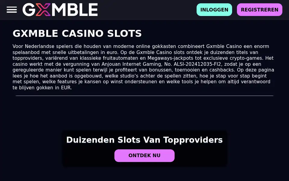 Screenshot of gxmblecasino.nl
