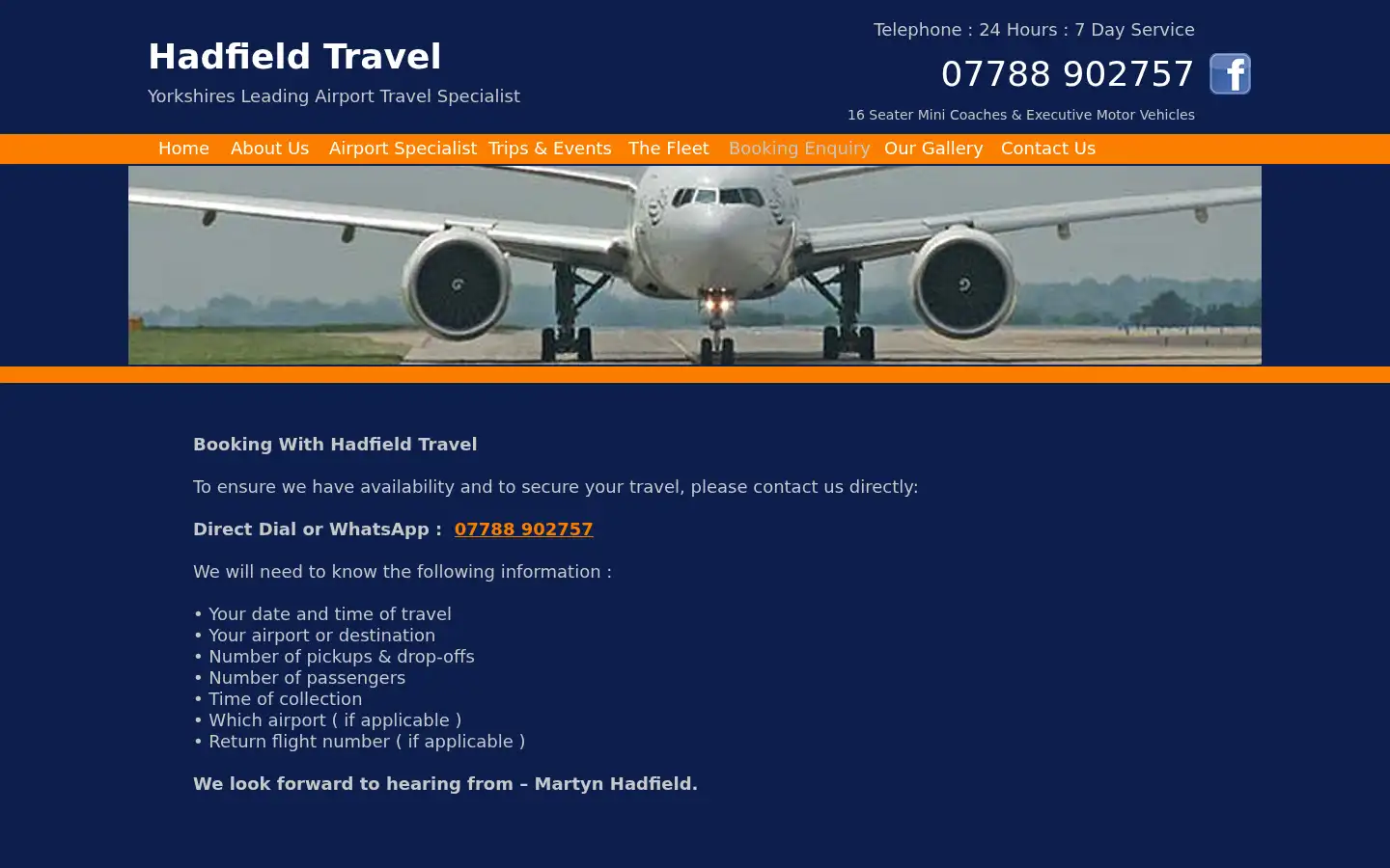 Screenshot of hadfieldtravel.co.uk