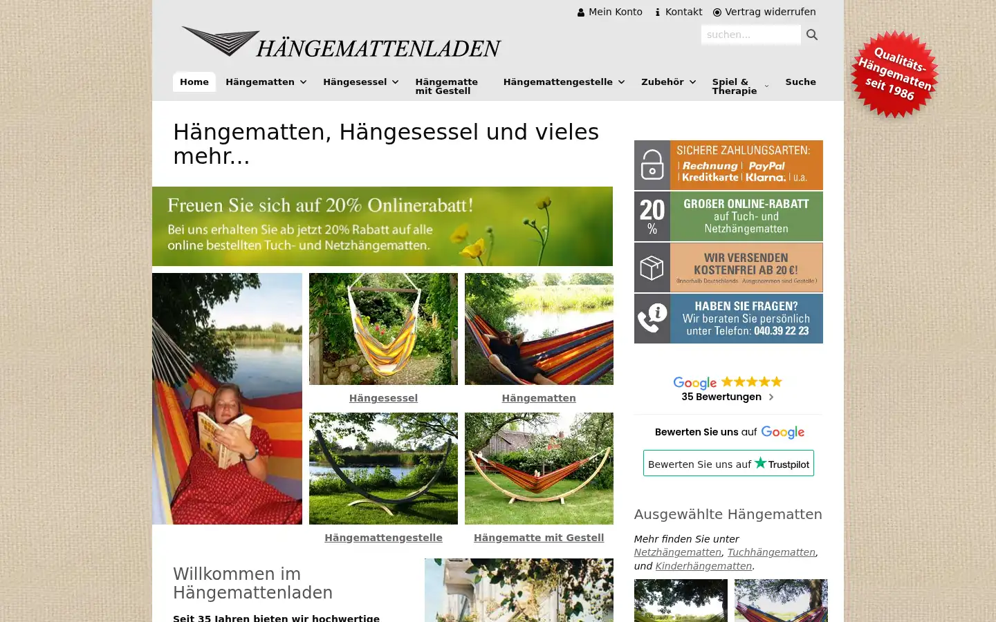 Screenshot of haengematte.de