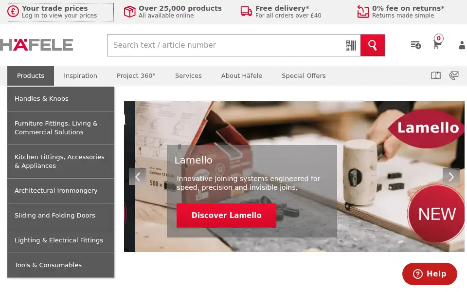 Screenshot of hafele.co.uk