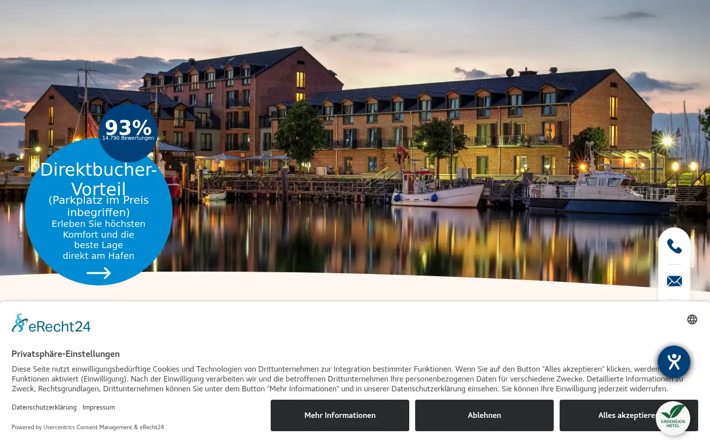Screenshot of hafenhotel-meereszeiten.de