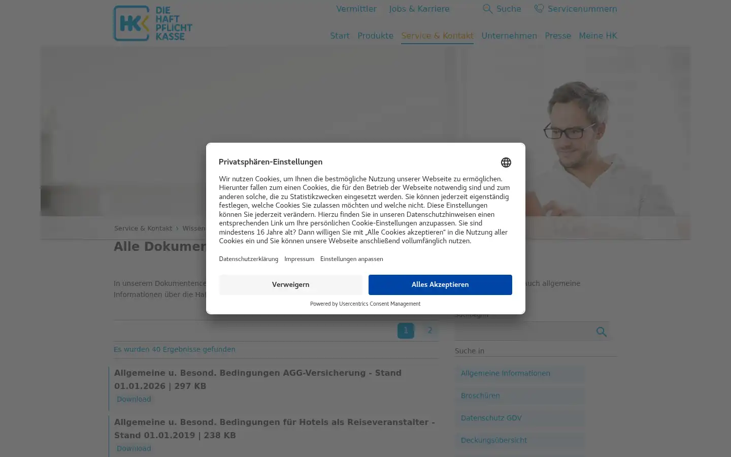 Screenshot of haftpflichtkasse.de