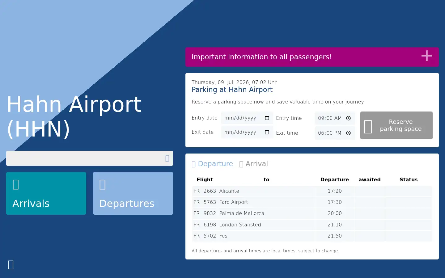 Screenshot of hahn-airport.de
