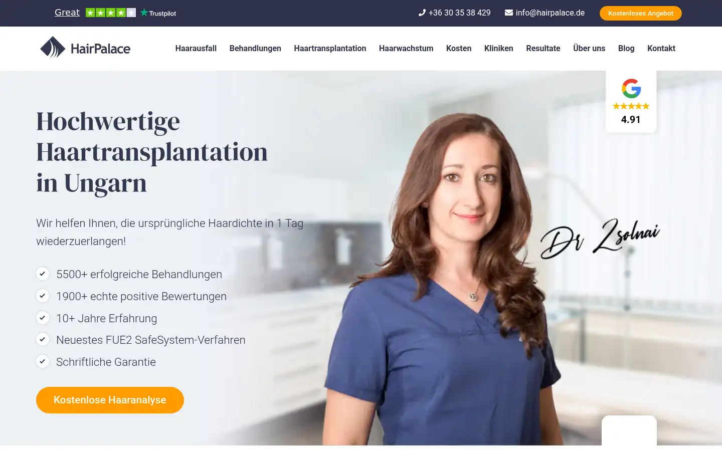 Screenshot of hairpalace.de