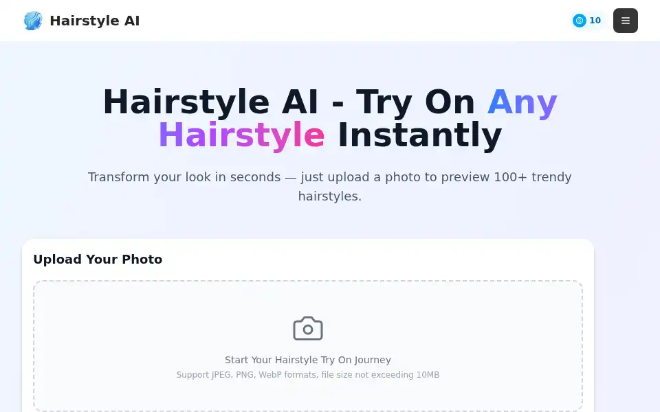 Screenshot of hairstyleai.ai