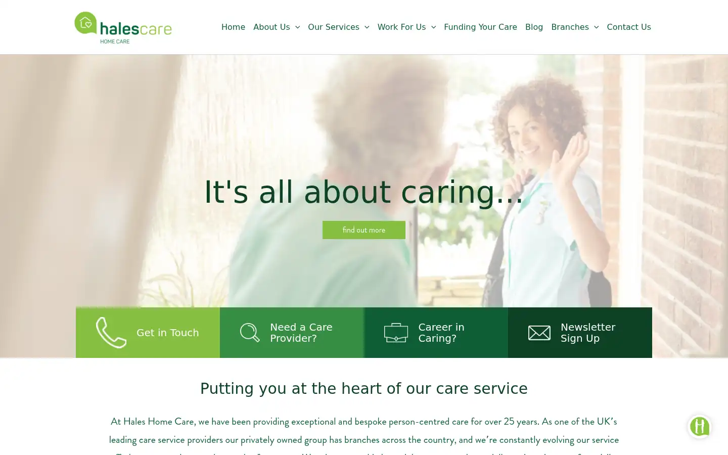 Screenshot of halescare.co.uk