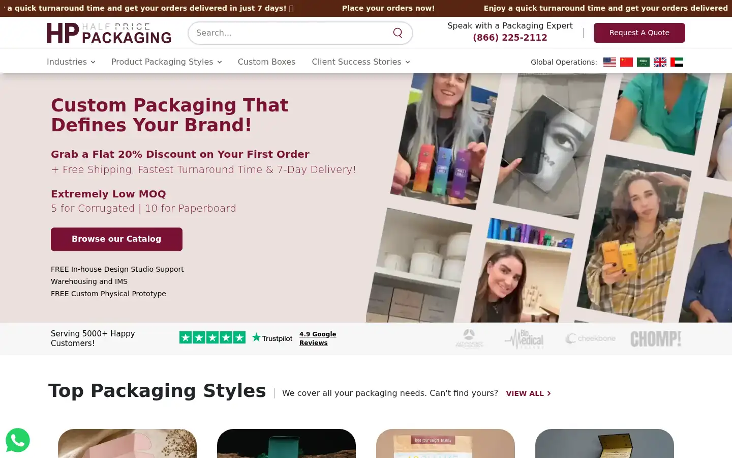 Screenshot of halfpricepackaging.com