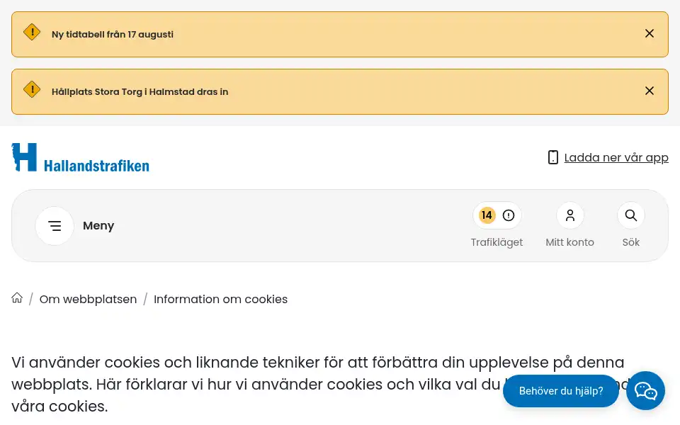 Screenshot of hallandstrafiken.se