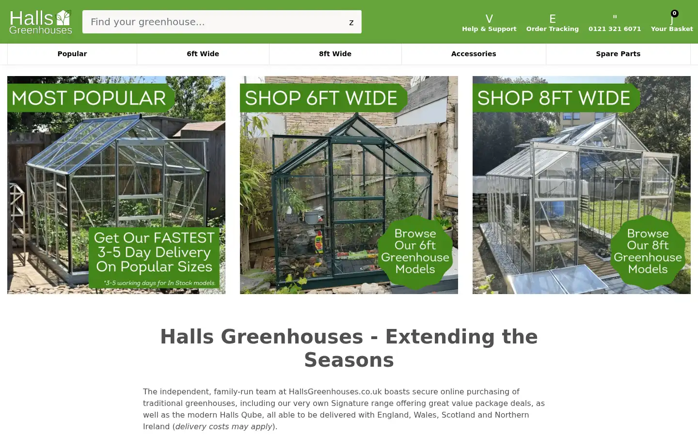 Screenshot of hallsgreenhouses.co.uk