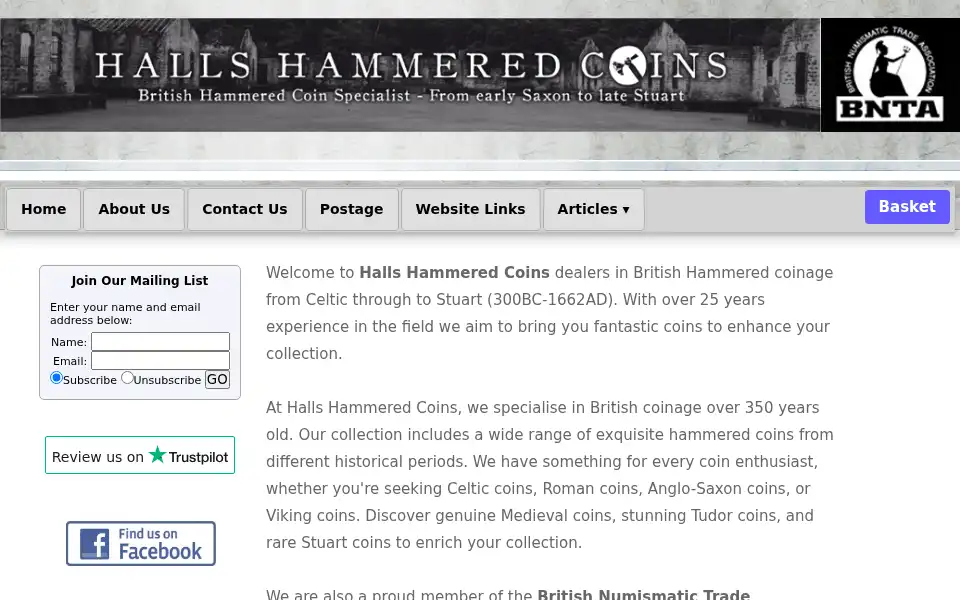Screenshot of hallshammeredcoins.com
