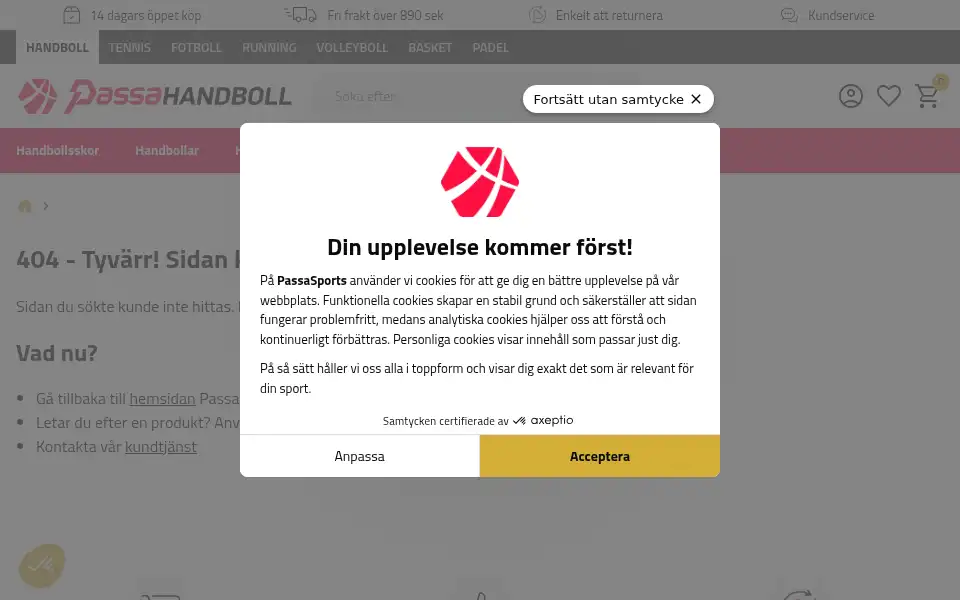 Screenshot of handbollshop.se