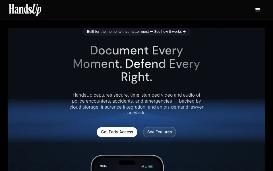 Screenshot of handsuptheapp.com