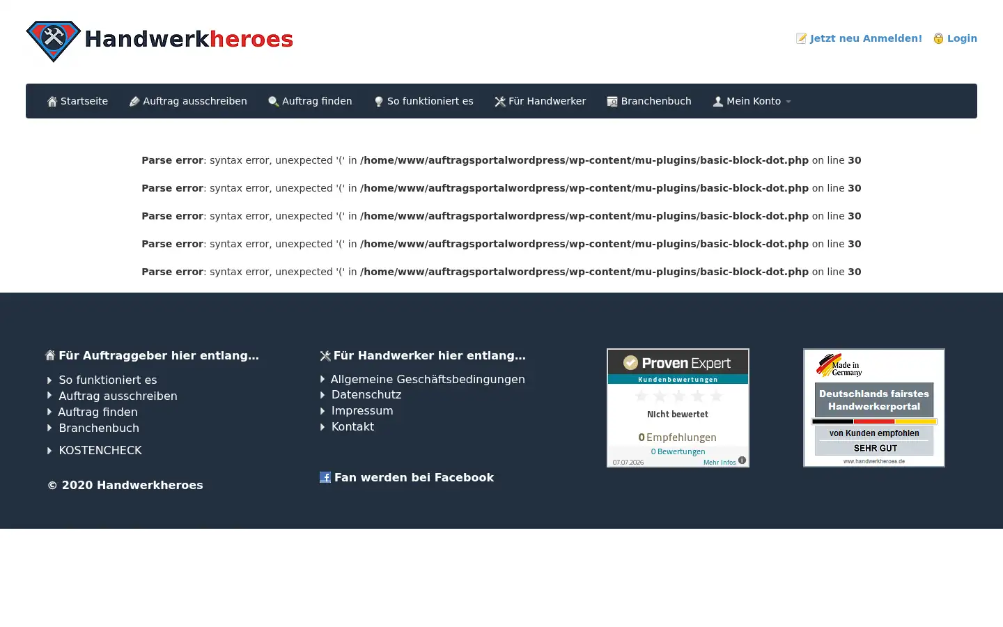 Screenshot of handwerkheroes.de