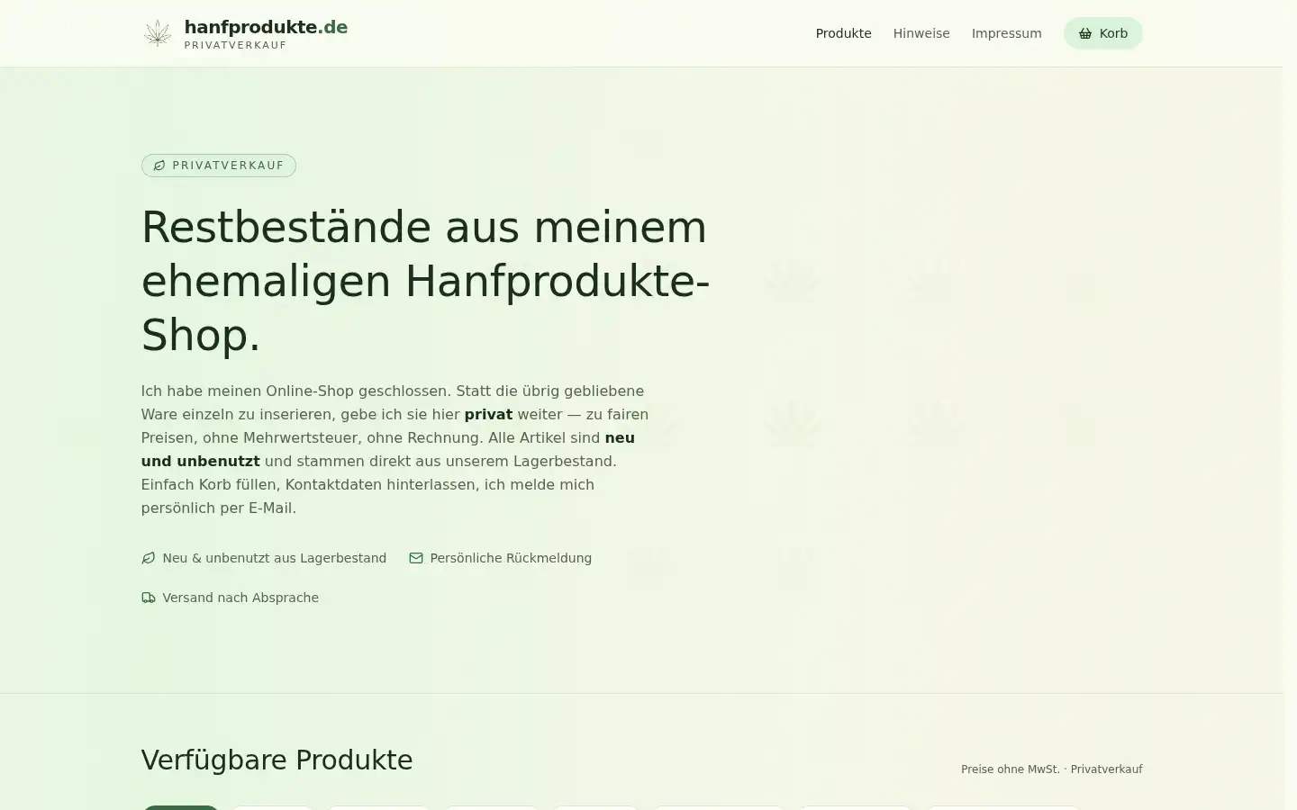 Screenshot of hanfprodukte.de