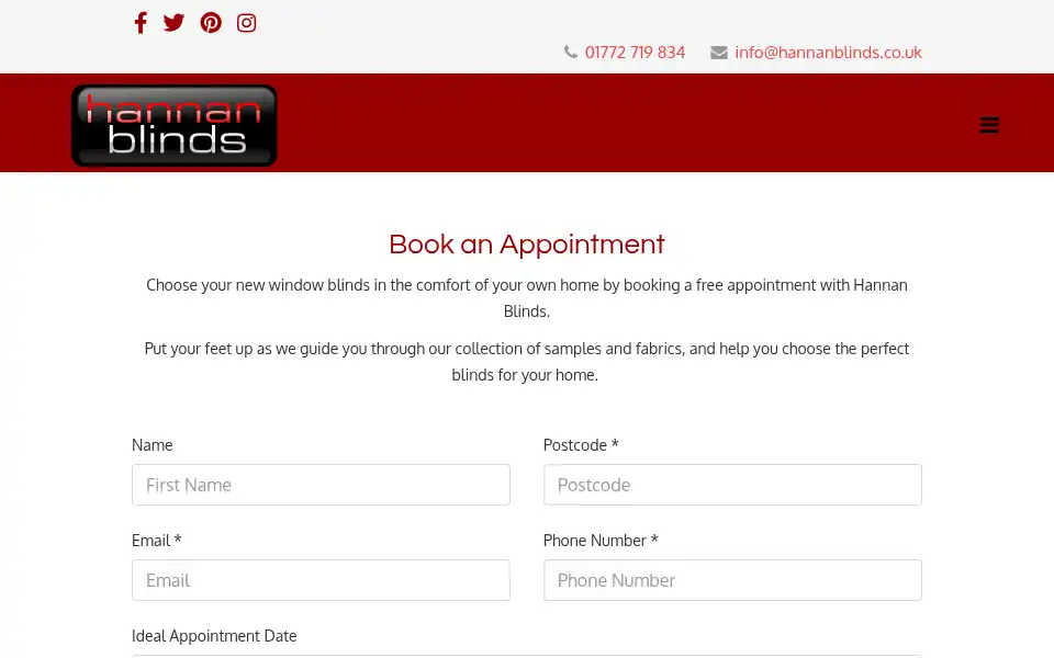 Screenshot of hannanblinds.co.uk