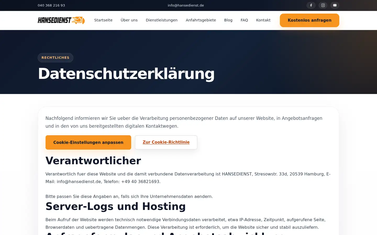 Screenshot of hansedienst.de
