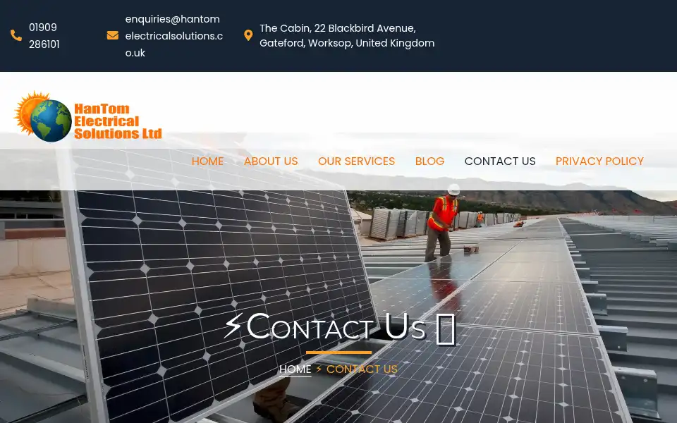 Screenshot of hantomelectricalsolutions.co.uk