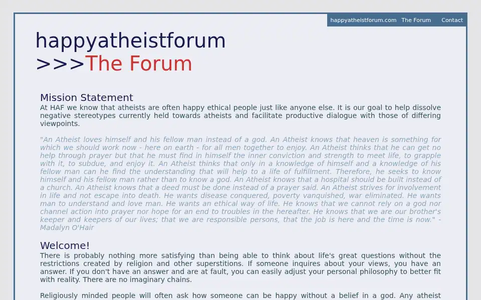 Screenshot of happyatheistforum.com