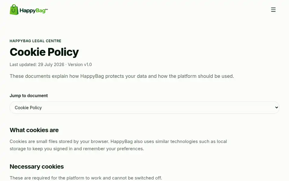 Screenshot of happybag.co