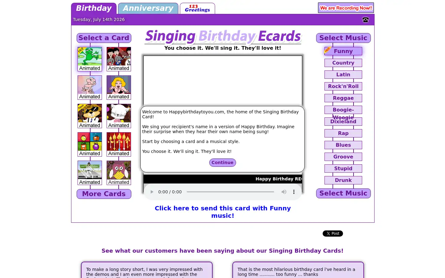 Screenshot of happybirthdaytoyou.com