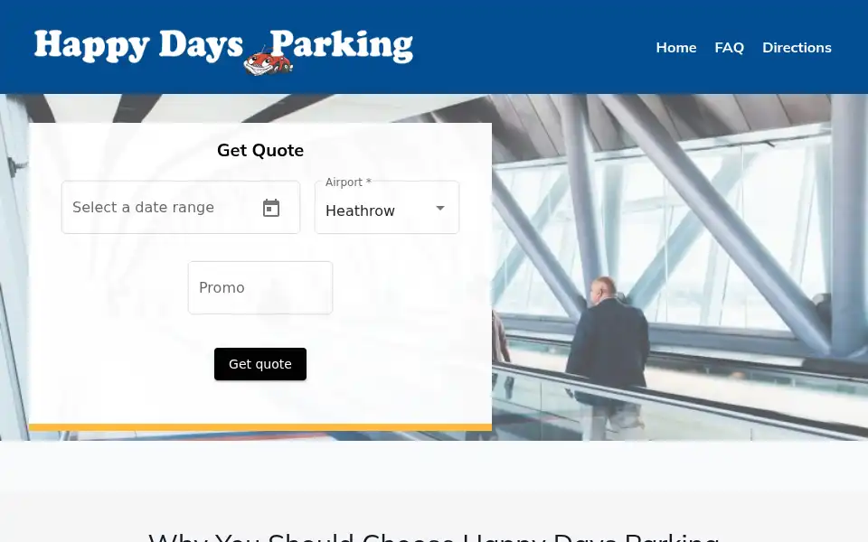 Screenshot of happydaysparking.co.uk