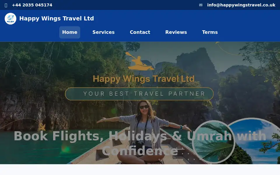 Screenshot of happywingstravel.co.uk