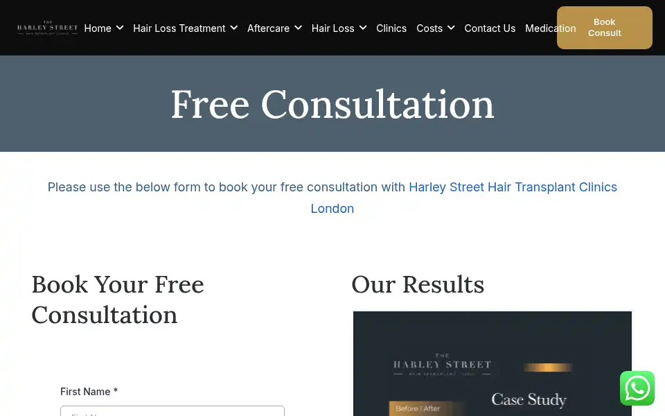 Screenshot of harleystreethairtransplant.co.uk