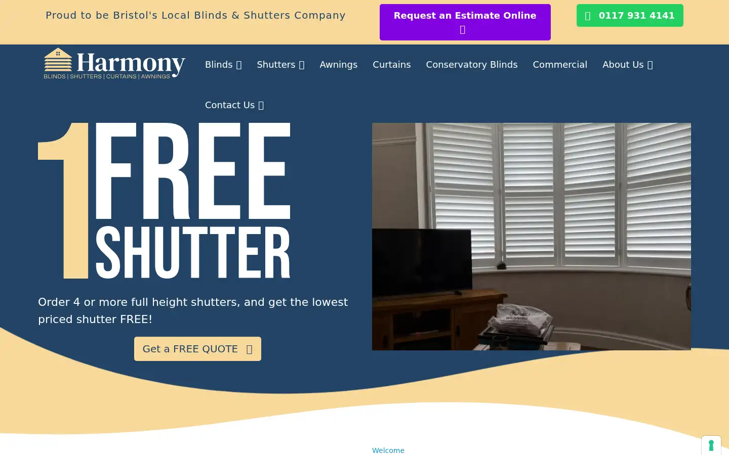 Screenshot of harmonyblindsofbristol.co.uk