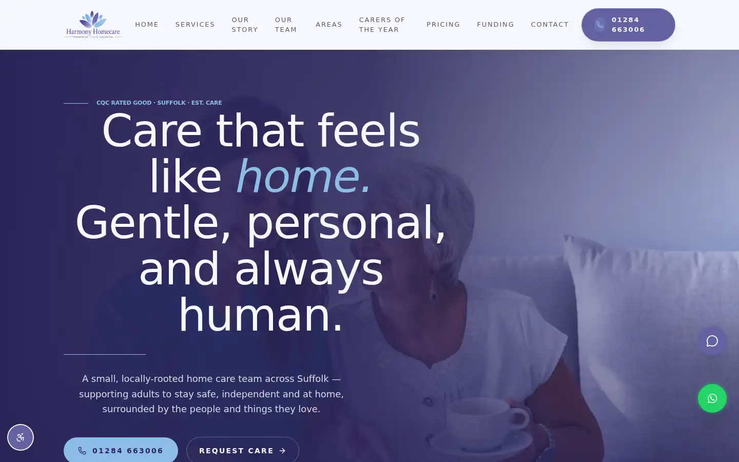 Screenshot of harmonyhomecaresuffolk.co.uk
